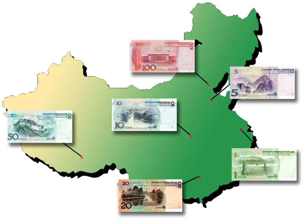 China's Bank Note Scenes map