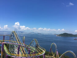 Roller coster and harbor view at Ocean Park