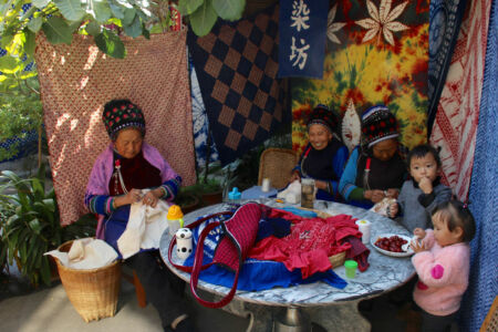 Old ladies making tie dye