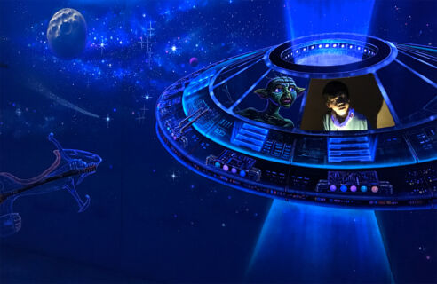 Kids love the 3D/trickeye museum. Spaceship mural at 3D Black Art Museum