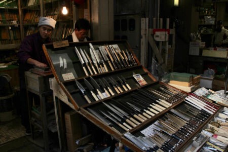 Vendor selling knives and they also do sharpening too. Knifes for sale