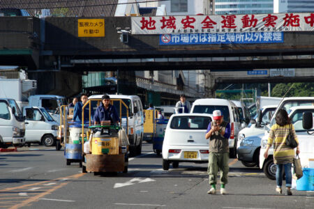 Outside the market is bustling with activity. Outside Tsukiji market