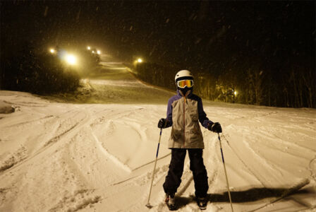 Night skiing on the "red" slopes. Night time sking