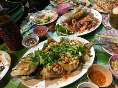 So much seafood and it was all delicious. Jackfish and peppers