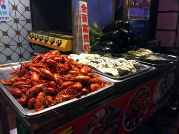 Fresh craw-fish, clams, egg plant ready for you. crawfish and clams