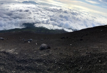 The slope is steeper than it looks. Mount Fuji slope