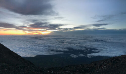 Just before the sun pops up over the horizon Fuji pre-sunrise