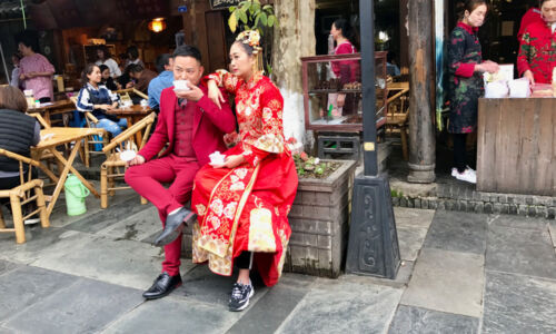 A couple enjoying their time in Chengdu