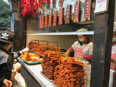 You can dust up your meat stick the way you like it. Mala food stall