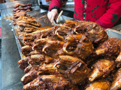 Rabbit heads in chili oil. :) Rabbit heads