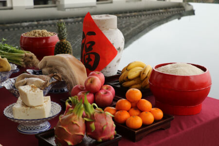 Chinese New Year "Bai Shen" Ceremony to honor the ancestors. CNY offering