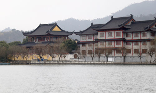 Part of the resort seen from the boat A resort building