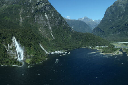 Looking back at the Milford Sound port Milford Sound port