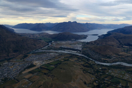 View of Queenstown from hot air balloon Queenstown, New Zealand from balloon