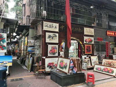 All other the area are paintings cluttering up sidewalks and such. Many paintings on sidewalk