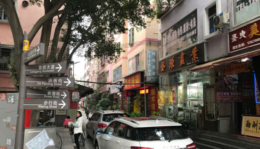 Dafen Oil Painting Village is now pretty much a single purpose community. Dafen Oil Painting Village street sign