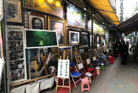 At this shop, you can paint your masterpiece. Oil paitings on wall