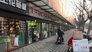 Sidewalk shops at Daning Tea City sidewalk tea shops