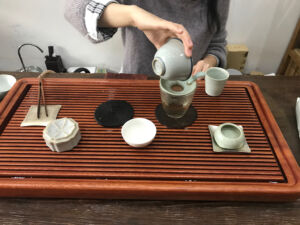 Tea service and tasting at Tianshan Tea City, Story of Tea shop, room 2070 Tea service at Story of Tea shop
