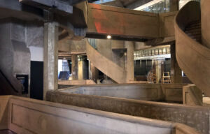 Inside the circular, central building where the killing floor and processing took place. 1933 Slaughterhouse central building